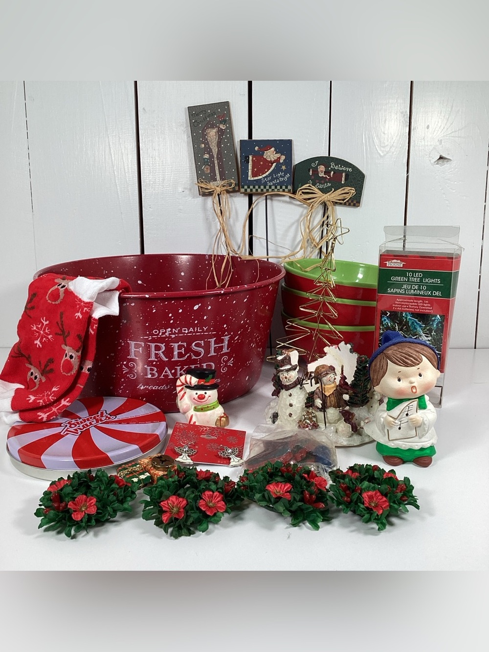 Christmas Junk Drawer Lot Bowls, Candle Holders, Decor, Music, Earrings, Socks